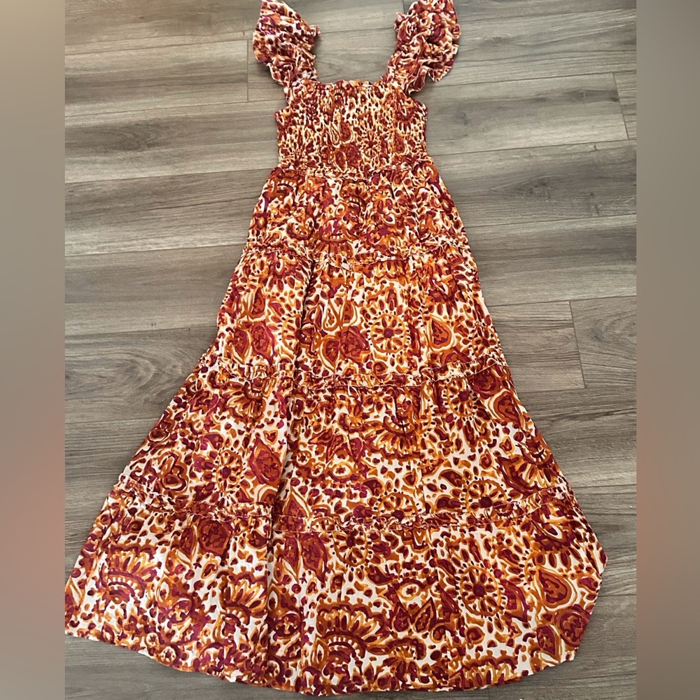 NWT! House of Harlow 1960 Floral Flutter Sleeve Smocked Tiered Maxi Dress Small - Picture 5 of 10